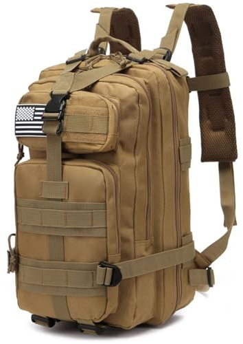 Thuram 20 Litres Sac à Dos Durable en Nylon Imperméable pour la Pêche, Militaire, Tactique, Sports, Randonnée, Décontracté, Sacs de Jour, kaki, 20L, Décontracté
