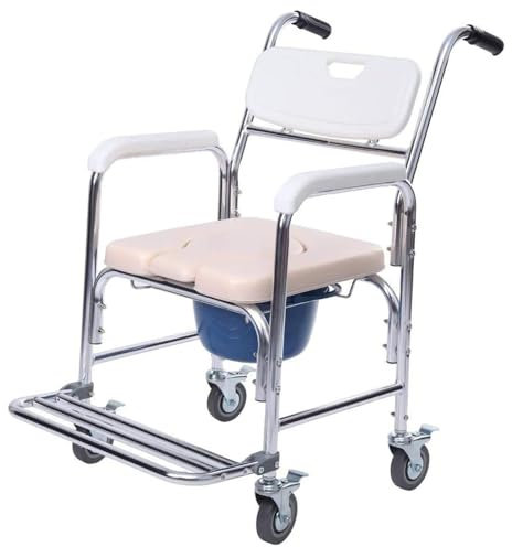 LIBRACTA Duschrollstuhl Fahrbarer Toilettenrollstuhl Dusch Toilettenstuhl Mit Rollen Toiletten Duschstuhl Toilettenstuhl Für Senioren WC-Stuhl Mit Armlehne Und Rückenlehne Belastung 125 Kg