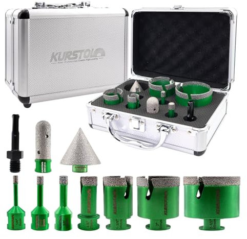 KURSTOL Tile Hole Saw Kit - 7pcs Diamond Core Drill Bits 6/8/10/20/35/50/65mm+4/5 Milling Finger Bit+2 Beveling Chamfer Bit+SDS Shank to 5/8-11 Thread for Porcelain Ceramic Marble Granite
