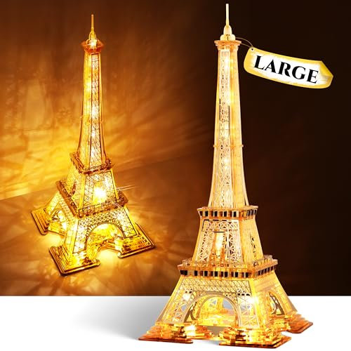FUNPOLA 21 Zoll Eiffelturm LED 3D Puzzle für Erwachsene, Modellbausatz für Erwachsene zu Bauen, Beleuchtetes Pariser Wahrzeichen bei Nacht, 3D Acryl Puzzle DIY Ornament Nachtlicht Geschenke (Gold)