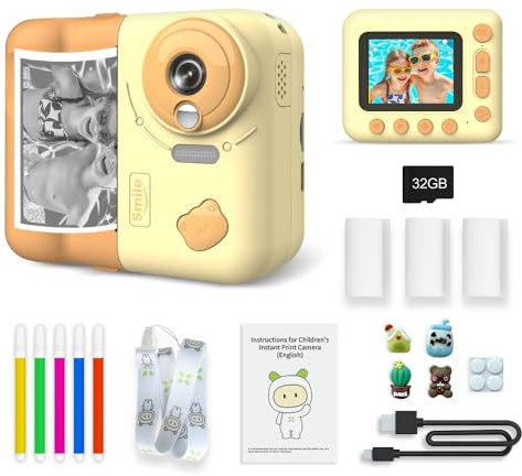 Andoer Kids Instant Print Camera 1080P Digital Camera 2.4 Inch IPS Screen 10X Zoom Yellow