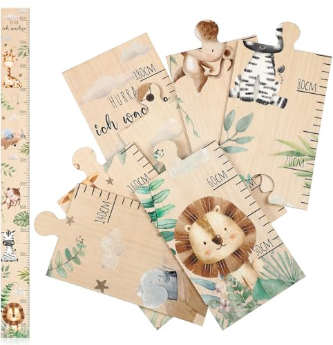 Messlatte Holz Puzzle Maßtabelle, 50-180 cm, Waldtiere | Dekoration für Zimmer, Taufgeschenke, Geschenk zur Geburt, Hurra Ich Wachse，Tiermotiv