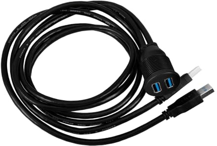 USB-3.0-Einbaukabel mit Zwei Anschlüssen für Fahrzeug und Boot | Kompatibel mit USB 2.0, Schwarze Kupfer PVC Ausführung, zur Montage an Frontplatte oder Armaturenbrett, Langlebig