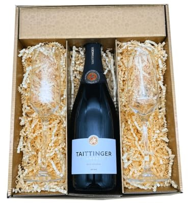 Coffret Or : Taittinger – champagne - 1 Brut et 2 Flûtes « carr頻 – (1x75cl)