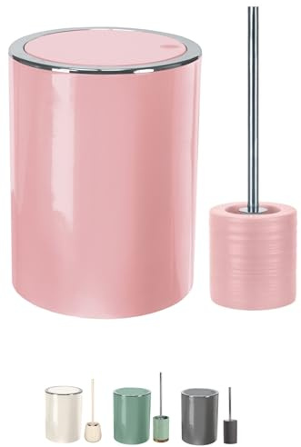 KW Bathroom Swing Bin and Ceramic/Stoneware Toilet Brush Set (Soft Pink)