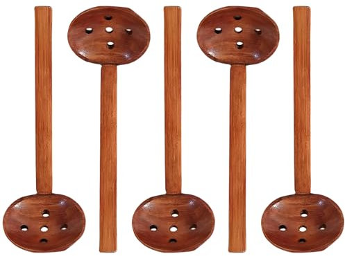 Cuillère En Bois, Regerly 5pièces Cuillère En Tortue Cuillère De Service En Bois à Long Manche Naturel pour Porridge Soupe Ramen Hot Pot Restaurant Cuisine Brun