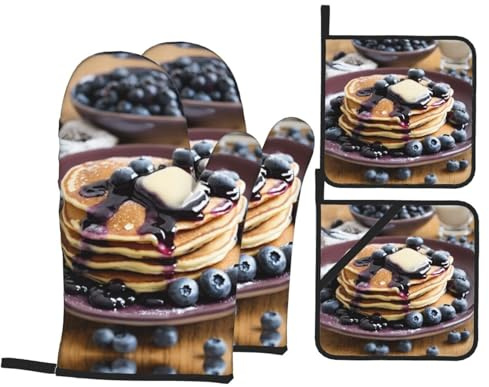 Blueberry Pancakes01 Ensemble de gants de cuisine et maniques imprimés pour la cuisine de chef