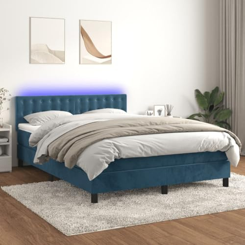 Brokky Boxspringbett mit Matratze & LED Bett Mit Bettkasten Bett Boxspringbett Betten Boxspringbett Mit Matratze Dunkelblau 140x190 cm Samt - 3134643