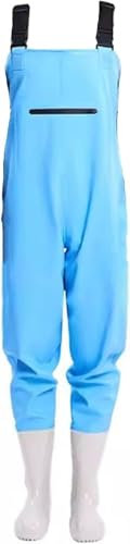 WXF86djl Unterwasser Wathosen for Damen, wasserdichte Hüftwathosen, PVC-Hüftstiefel mit Profilsohle und Verstellbarer Schnalle(Blu,4.5)
