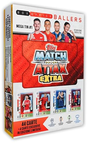 Topps Match Attax Extra 2025 – Mega Tin – 48 Karten inklusive 4 exklusiven LE-Karten – Halte Ausschau nach Reliktkarten im Inneren der Glücksdosen!