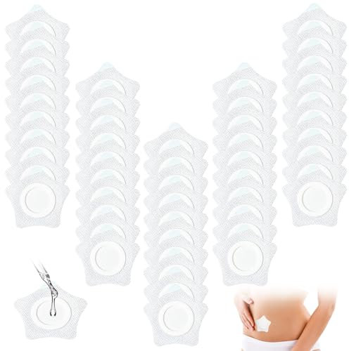 YUFFQOPC 50pcs Castor Oil Patches for Stomach, Self-Adhesive Castor Oil Pack Wrap Kit for Belly Button, Non-Woven Belly Button Patch Stomach Wrap for Sleep Yoga Read, Star (Oils Not Included)