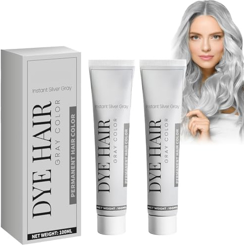 Boxiatil Crema Colorante Temporanea per Capelli, Effetto Crema Colorante per Capelli Naturale Argento Grigio, Colore Semipermanente Argento Grigio per Uomini e Donne, 2 Pezzi