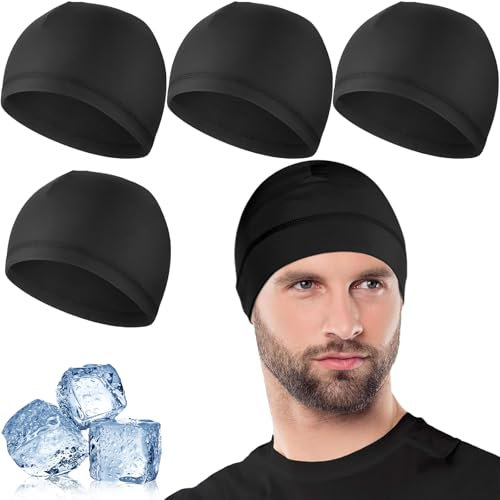 Skull Cap, Fahrradmütze Unter Helm, 4 Stück Cooling Fahrradmütze Unter Helm, Atmungsaktive Eisseidenhut Sommer Skull Cap, Mütze Unter Fahrradhelm für Radfahren Laufen Bergsteigen Motorradfahren Unisex