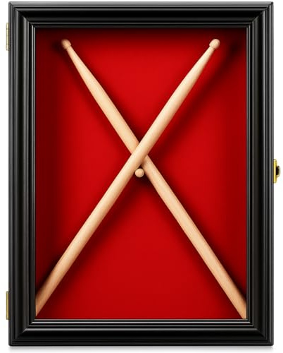 Silipull Drum Stick Display Case 15.35 '' Drum Stick Frame Wall Mount Wooden Cabinet W/98% UV Acrylic Door Lockable Rack Storage Shadow Box for Collection Musician Collector Memorabilia