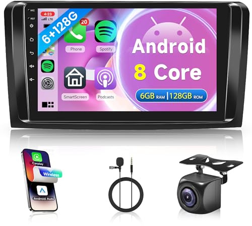 6G+128G 8-kärnig trådlös Carplay Android bilradio 2 Din för Mercedes Benz ML GL W164 ML350 ML500 GL320 X164 ML280 9-tums bilradio med Android Auto GPS-navigering WiFi Bluetooth FM/RDS/DSP backkamera
