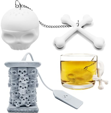 2PCS Tea strainers for Loose Tea, Cute Silicone Loose Tea Infuser, Unique Skull + Skull Tower Appearance，Reusable, Make Afternoon Tea time Fun