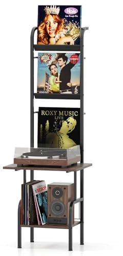 COSTWAY 5-stöckiger Plattenspielerständer mit Vinyl-Ausstellungsregal, Schallplattenständer Plattenhalter, Vinyl-Schallplatten Plattenspieler Regal für Alben CDs 50 x 51 x 145 cm (Kaffee)