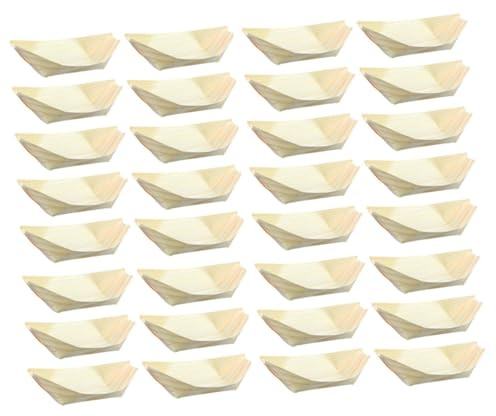 Gatuida 50Pcs Boat Shape Plates Mini Wooden Sushi Boats for Snacks and Food Presentation Serving Bowls for Sushi Salads and Desserts