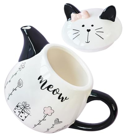 SOIMISS Théière en Céramique pour Infusion de Thés Fleuris Forme Chat Décorative Cartoon, Petite Capacité Portable Présent de Pendaison de Crémaillère