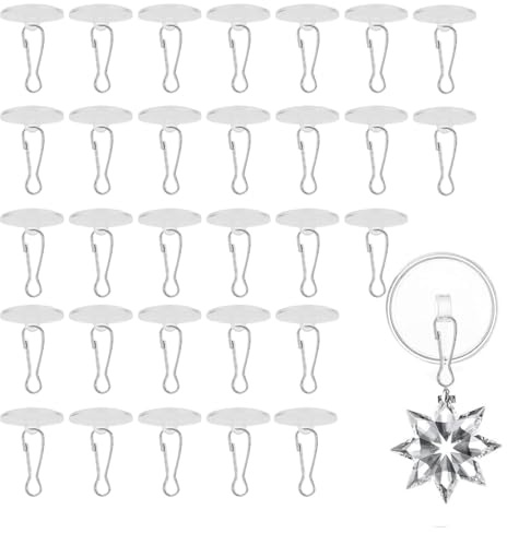WUSJCOF Pack of 20 Self-Adhesive Ceiling Hooks, Ceiling Hooks without Drilling, Adhesive Hooks with Flagpole Clips for Bedroom, Bathroom, Kitchen, Wall, Carnival (Transparent)