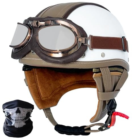 SYEBVTQ Vintage Deutsche Motorrad Halbhelme ECE-Zertifizierung Halbschalenhelm Chopper Helm Motorradhelm für Herren und Damen Jethelm Retro Scooter Helm mit Sonnenbrille Moped Offenem Helm