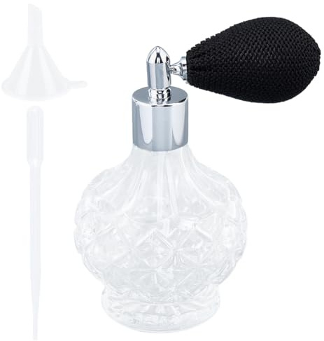 GORGECRAFT Botella de Perfume con Atomizador Vintage de 100 ml con Bolsa de Aire de Cristal Transparente Rellenable Vacía con Bomba de Vidrio Herramienta de Maquillaje con Embudo Gotero Cócteles Locio
