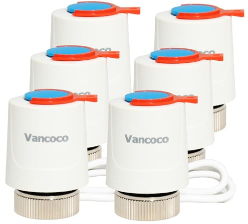 VANCOCO 6 STK. Stellantrieb Fußbodenheizung 230V M30x1,5 NC Stromlos Geschlossen Thermischer Stellmotor für Fußbodenheizung und Heizkreisverteiler