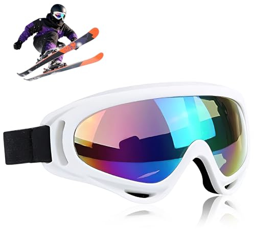 shallyong Maschera Sci, Maschera da Sci, Occhiali Motocross, MascheraSnowboard per Uomo Donna Teenager, Occhiali da Ciclismo Invernali per Sport all'aria Aperta (Bianco)