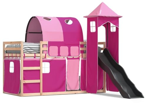Gecheer Solid Pine Wood Bunk Bed with Slide & Ladder, Suitable for Kids 6+ - Anthracite Slide, No Mattress Included Model3284181