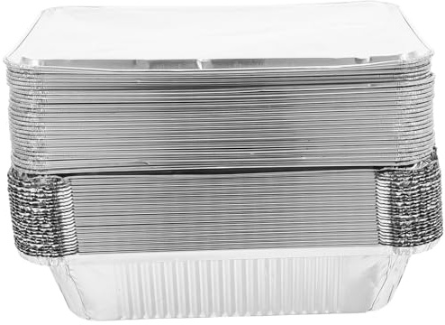 GLEAVI 25 Pièces Lot de Barquettes Aluminium Rectangulaires avec Couvercles Pans Aluminium Épais pour Cuisson et Rôtissage Récipients Jetables pour Préparation Repas et Événements