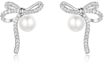 PHNIBIRD 925 sterling silver rosett pärlörhängen med allergivänlig kubisk zirkonia present till kvinnor flickor