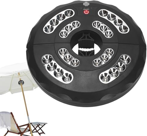 Luce per ombrellone – 3 modalità regolabili, luci esterne sotto l'ombrello, lampada ricaricabile impermeabile | illuminazione da patio per cortile, barbecue, riunioni, cortile, piscina, campeggio