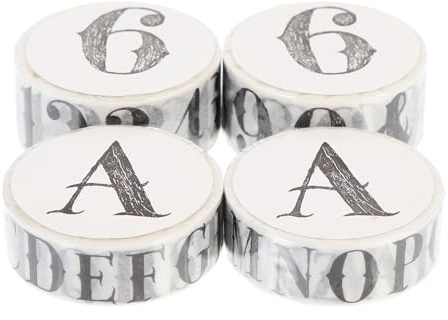 Angoily Ruban Adhésif Décoratif Washi 4 Rouleaux pour Scrapbooking Alphabets 15Mm et Chiffres 20Mm Autocollants Vintage pour Papeterie Étudiante et Journal Intime Création