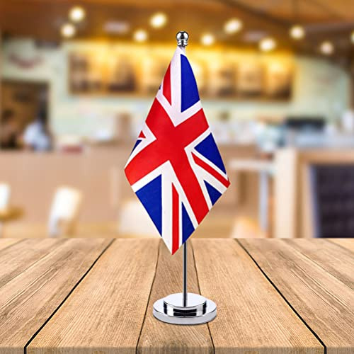 Garosa Storbritannien Flagga, Polyester Mini Brittiska Bordsflaggor med Stativ, Ljusa Färger för Hemmakontor och Evenemang (1 set = 1 ansiktsflagga+1 flaggram)