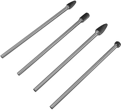 Hartmetall Frässtifte Set 4 Stück, Doppelverzahnt, 6 mm Schaft, Verschiedene Formen - Hohe Verschleißfestigkeit, Vielseitig Zum Fräsen Und Formen, Für Metallverarbeitung Und