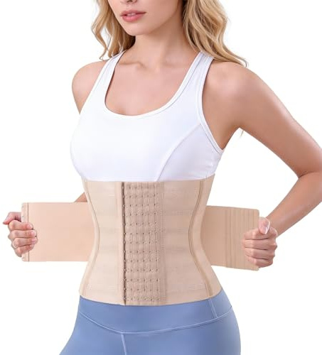 EOAMGO Waist Trainer for Women, Underbust Shapewear Corset for Instant Tummy Control, Double-Compression Waist Cincher for a Slimmer Silhouette (Beige, M)