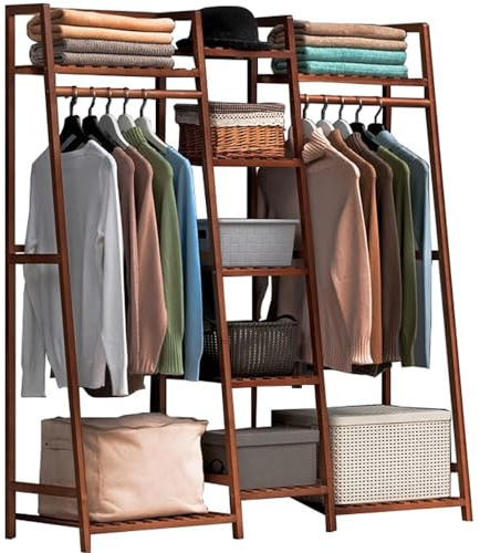 Appendiabiti in bambù con ripiani Armadio aperto Appendiabiti per camera da letto Abbigliamento Appendiabiti Appendiabiti Asciugamano Scarpe & Box Organizer Design Ecologico