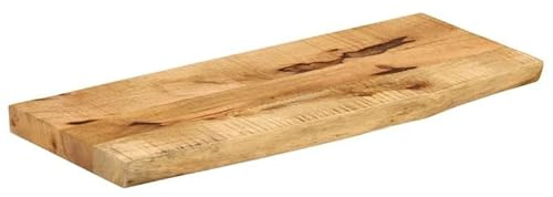 Eleganz Mesa de madera de mango maciza, 70 x 40 x 3,8 cm, acabado natural, diseño de borde de árbol para decoración rústica
