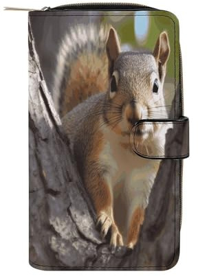 Portefeuille long multifonction en cuir avec pince à billets Motif écureuil dans l'arbre