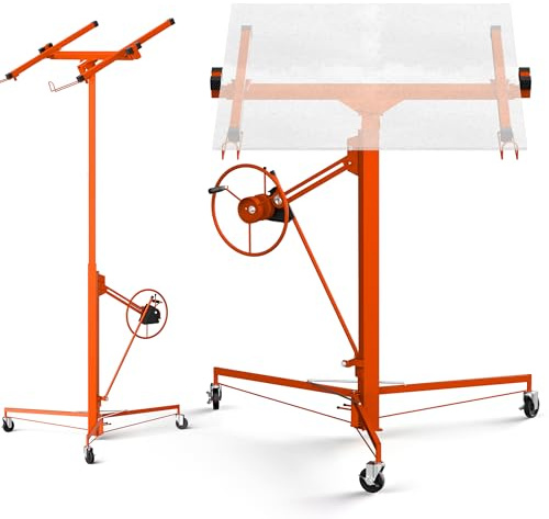 STANEW Leve Klappbare Gipsplatte für Gipsplatten, Plattenheber, XXL, Belastung 68 kg, Höhe 140-325 cm, 3 Räder mit Parkbremsen, Orange