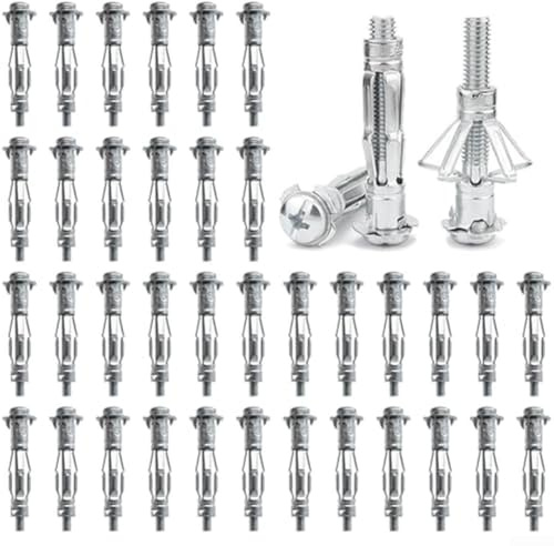HomeVortex 50 anclajes de pared huecos M4 x 38 mm, tornillos de anclaje de cavidad de metal galvanizado, para paneles de yeso y paredes finas, juego de pernos de expansión a prueba de óxido, para