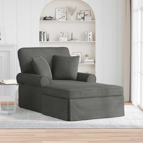 Augerlite Chaiselong Mörkgrått tyg med kjol och kudde i 3 delar, 91 x 157 x 91 cm, hållbar relaxstol med avtagbar sittkudde, perfekt för vardagsrum, sovrum, kontor och gästrum