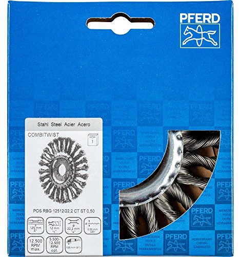 Pferd Cepillo de Alambre Redondo 125 millimeters, Ancho 12 millimeters, Alambre Trenzado Combitwist Acero 0,50, Agujero 22,2 millimeters, para Trabajos Pesados