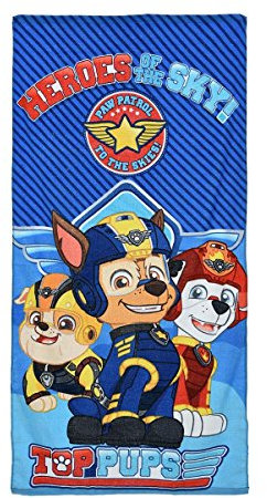 Paw Patrol Strandtuch, Badetuch, 140 cm x 70 cm, 83% Baumwolle, 17% Polyester, Chase, Rubble und Marshall, für Kinder (Dunkelblau)