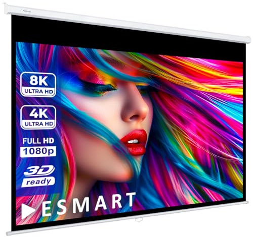 ESMART Professionale MIROLO Schermo di rollo manuale 160 x 90 cm (72) 16:9 | Schermo per proiezione proiettore home cinema Schermo per tende a rullo LCD LED