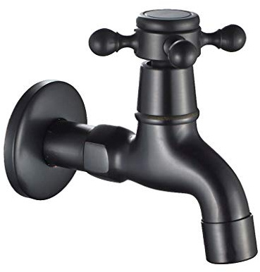 VANKOA Vintage Kaltwasserhahn Kaltwasser Armatur Wandventil Wandarmatur Wandmontage Spültischarmatur Waschtisch Wasserhahn für Küche Bad Garten - Schwarz b