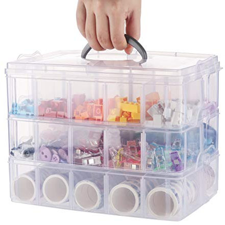 Anstore Sortierbox mit Tragegriff, Plastik Aufbewahrungsbox, Stapelbare Sortierboxen Schmuckkästchen für Die Organisation von Nähfäden, Spulen, Perlen, Schmuck, Kunst & Handwerkzubehör, 3 x 10 Fächer