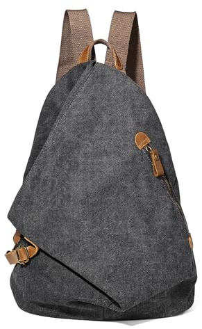 Retro Segeltuch Rucksack Canvas Vintage Rucksäcke Echtleder Daypack Reisetasche Schulterrucksack für Herren Damen（Black）