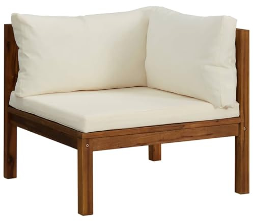 vidaXL Akazienholz Modulares Ecksofa mit Cremeweißen Kissen Gartensofa Sofa Lounge Gartenmöbel Einzelsofa Holzsofa Sessel Outdoor Terrasse