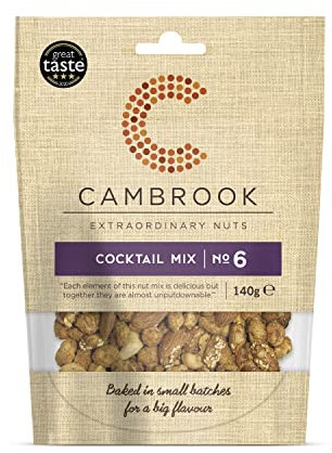 Cambrook - Cocktail Mix 6, Salted, Smoked, & Caramelised Mixed Nuts, 140g Bag